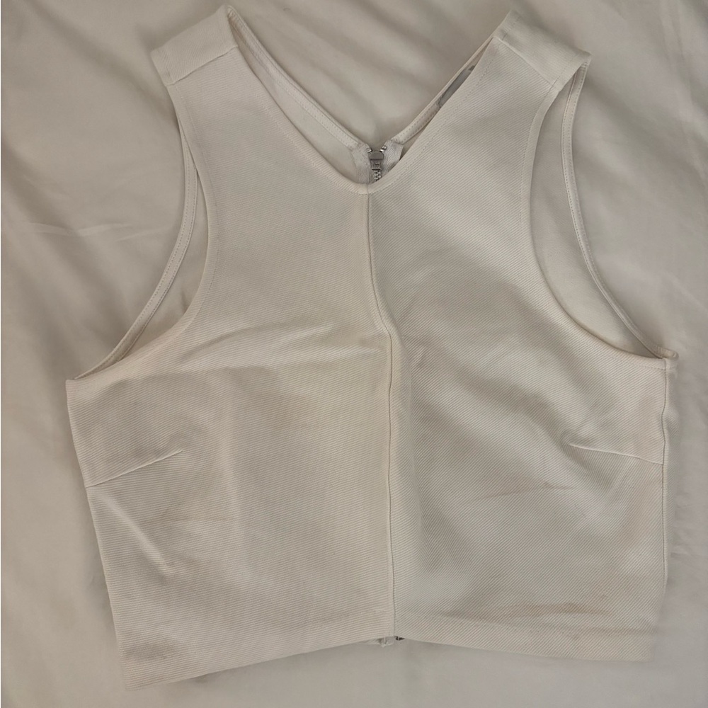 Reiss White Structured Crop Tank with Zipper Back
